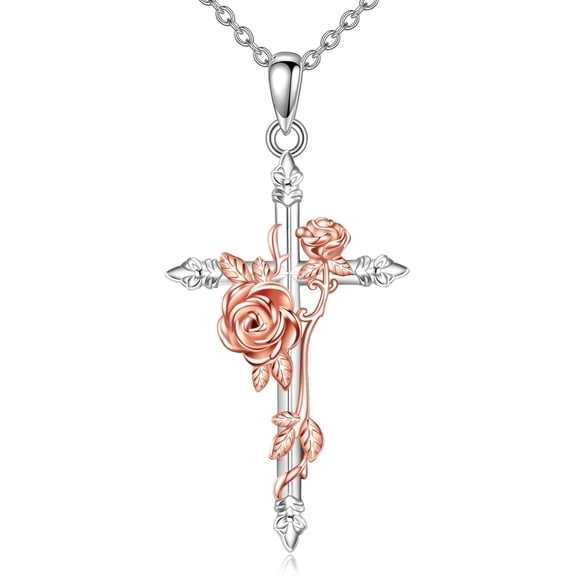 Cross necklace 925 Sterling Silver Rose Birth Flower Pendant Necklace Crose Pendant Necklace Cross Necklace for Women