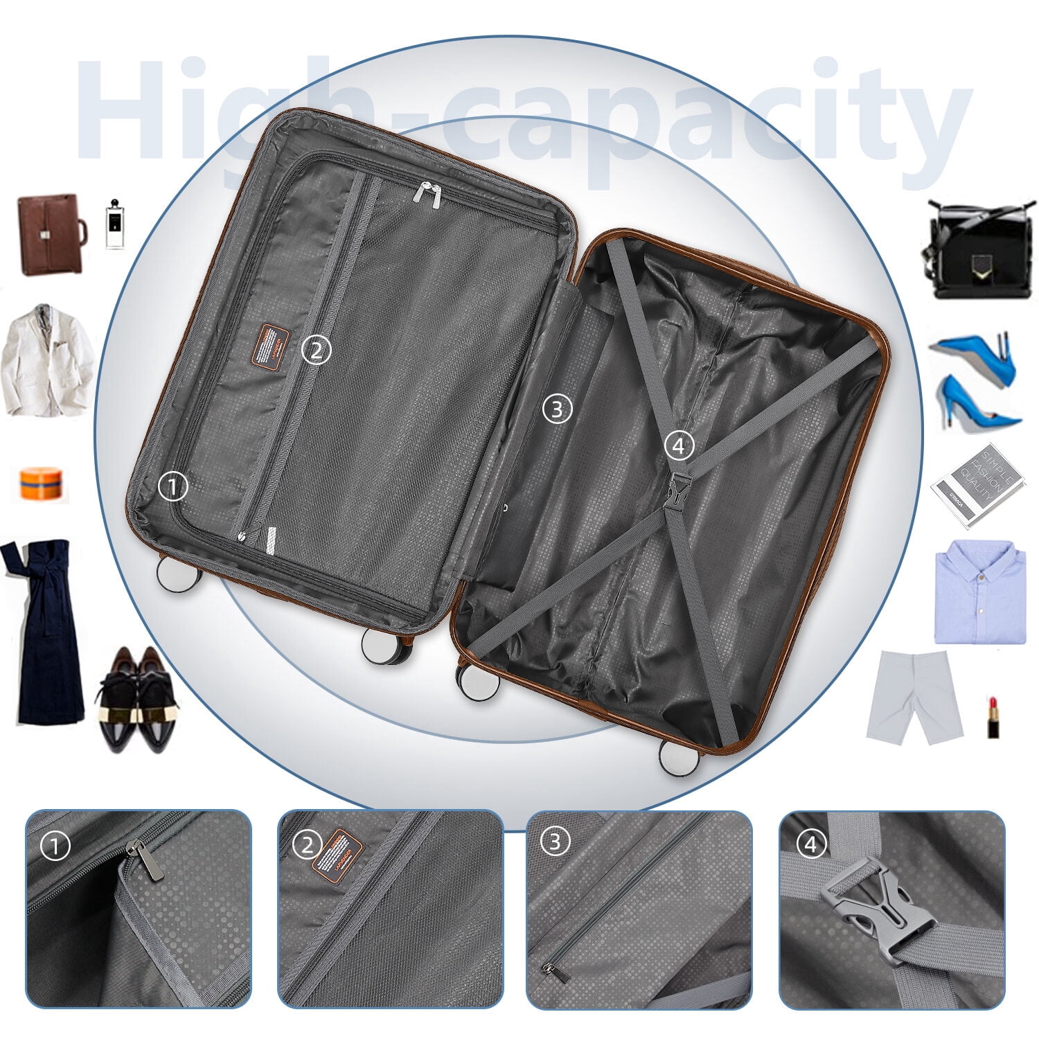 Hardside Suitcase, Luggage Sets 6 Piece with Duffel Bags, Hardside Expandable Suitcases with Spinner Wheels TSA Lock, Black, Black Brown Hardside Luggage,Abs Hardside Checked Luggage