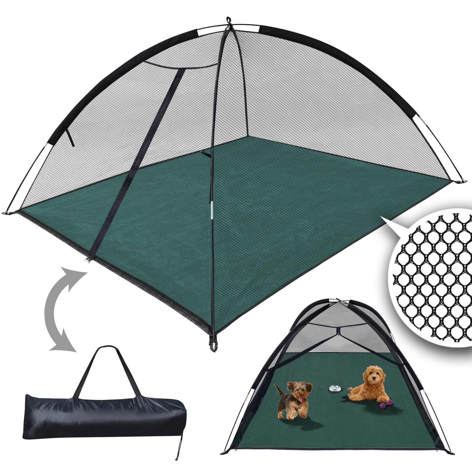 Portable Pet Playpen/Tent with Carry Bag, Black and Green