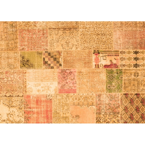 Ahgly Company Indoor Rectangle Patchwork Orange Transitional Area Rugs, 3' x 5'