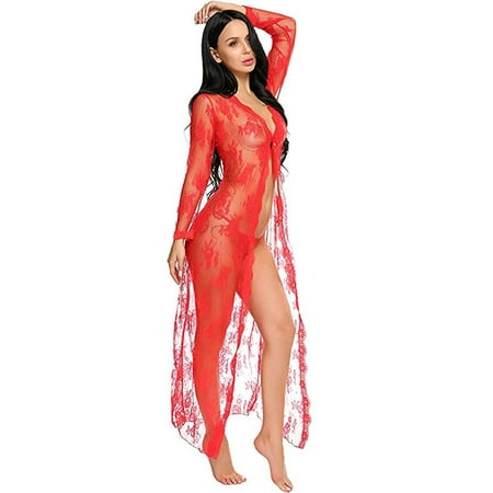 Lingerie for Women Sexy Long Lace Dress Sheer Gown See Through Kimono