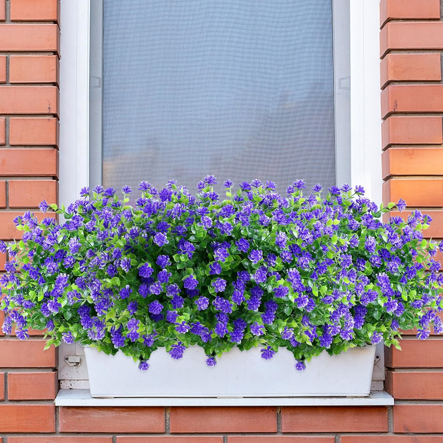 8 Bundles Purple Artificial Flowers Outdoor Fake Flower Plastic UV Resistant Shrubs Greenery Plants Hanging Decorations Garden Porch Window Box Farmhouse Outside Summer Indoor Decor