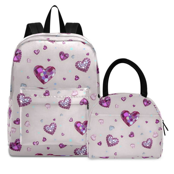 ALAZA Backpack Set Sparkling Hearts Elementary School Bags Student BookBag with Lunch Bag