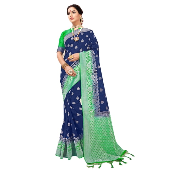 Sarees for Women Banarasi Art Silk Silver Zari Saree l Indian Ethnic Wedding Diwali Gift Sari with Unstitched Blouse