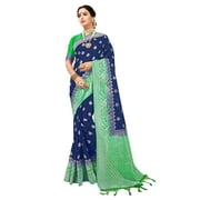 Sarees for Women Banarasi Art Silk Silver Zari Saree l Indian Ethnic Wedding Diwali Gift Sari with Unstitched Blouse