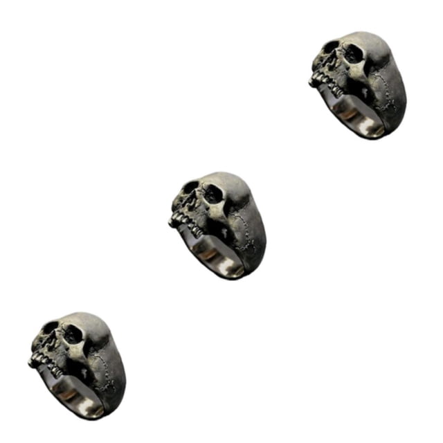 relayinert Gothic Punk Golden Horror Skull Ring Exquisite Handmade Unique Style Any Occasion Alloy Gothic Punk Horror Skull Rings silver 10 3Set