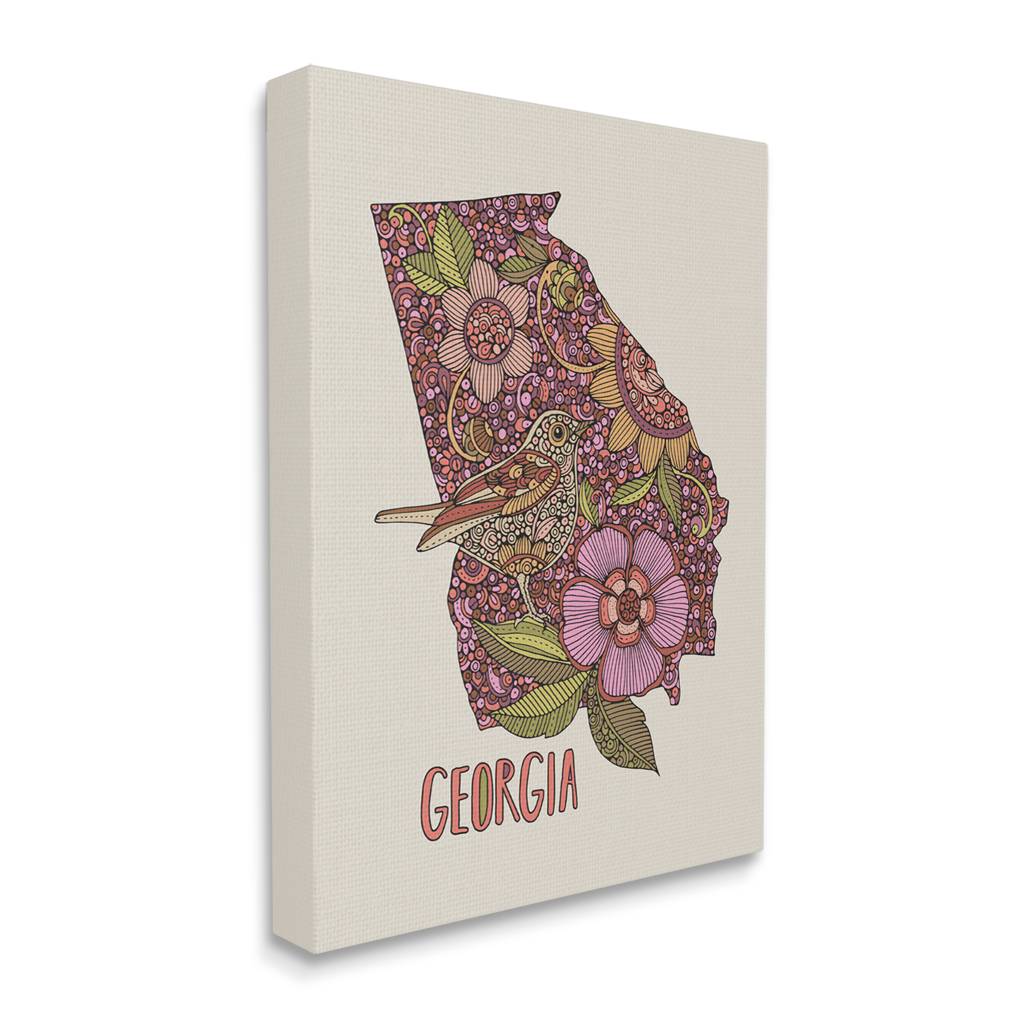 Stupell Industries Intricate Georgia State Bird & Flower Detailed Floral Design Graphic Art Gallery Wrapped Canvas Print Wall Art, Design by Valentina Harper