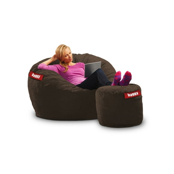 Puff Baggy 2 en 1 Cama Matrimonial con Taburete Chocolate 140 x 180 cm