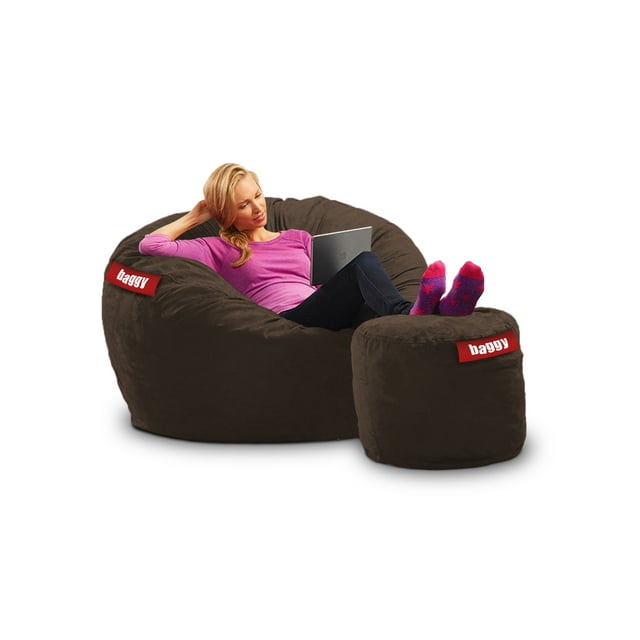 Puff Baggy 2 en 1 Cama Matrimonial con Taburete Chocolate 140 x 180 cm