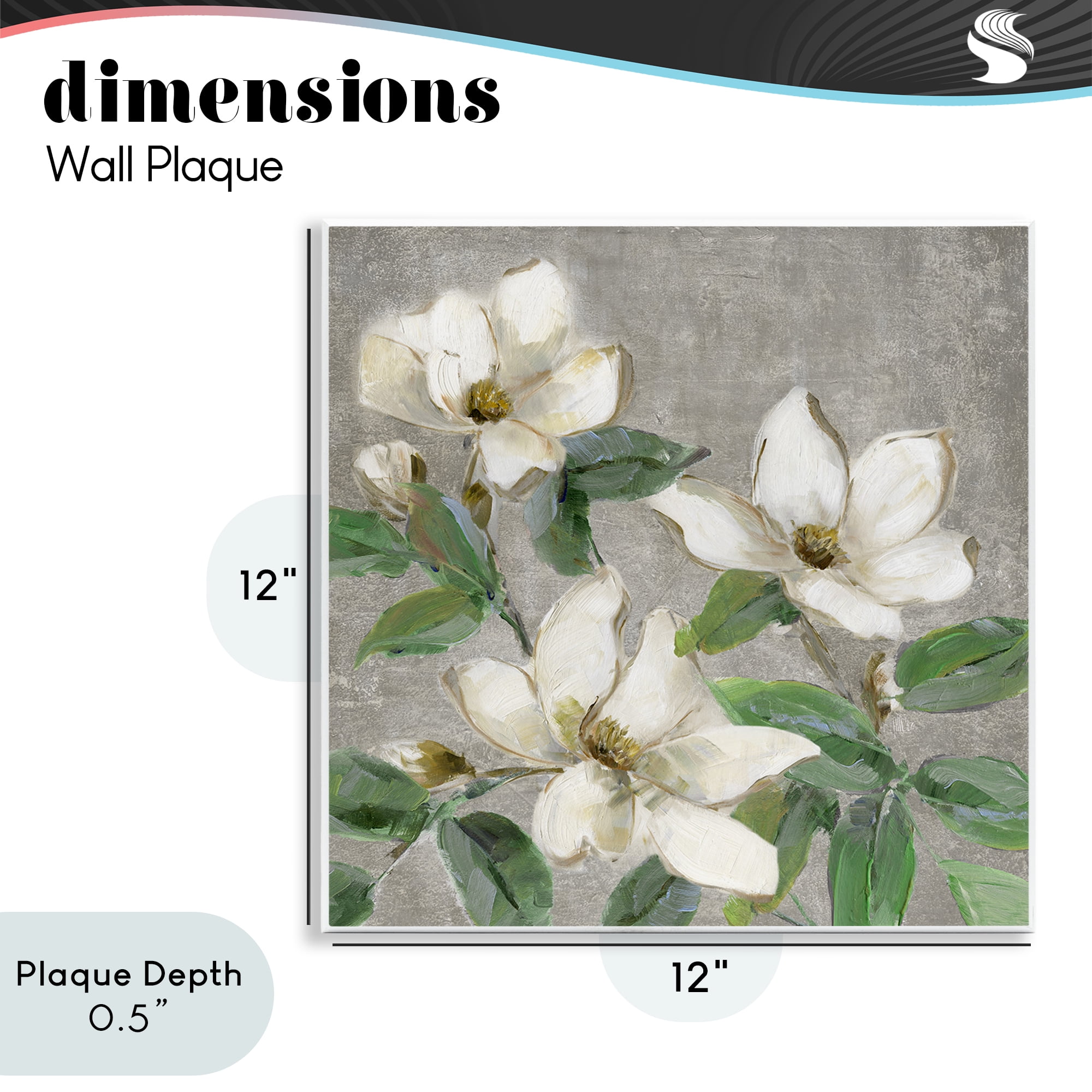 Stupell Industries Ivory Magnolias on Grey Wall Plaque Art, design by Sally Swatland