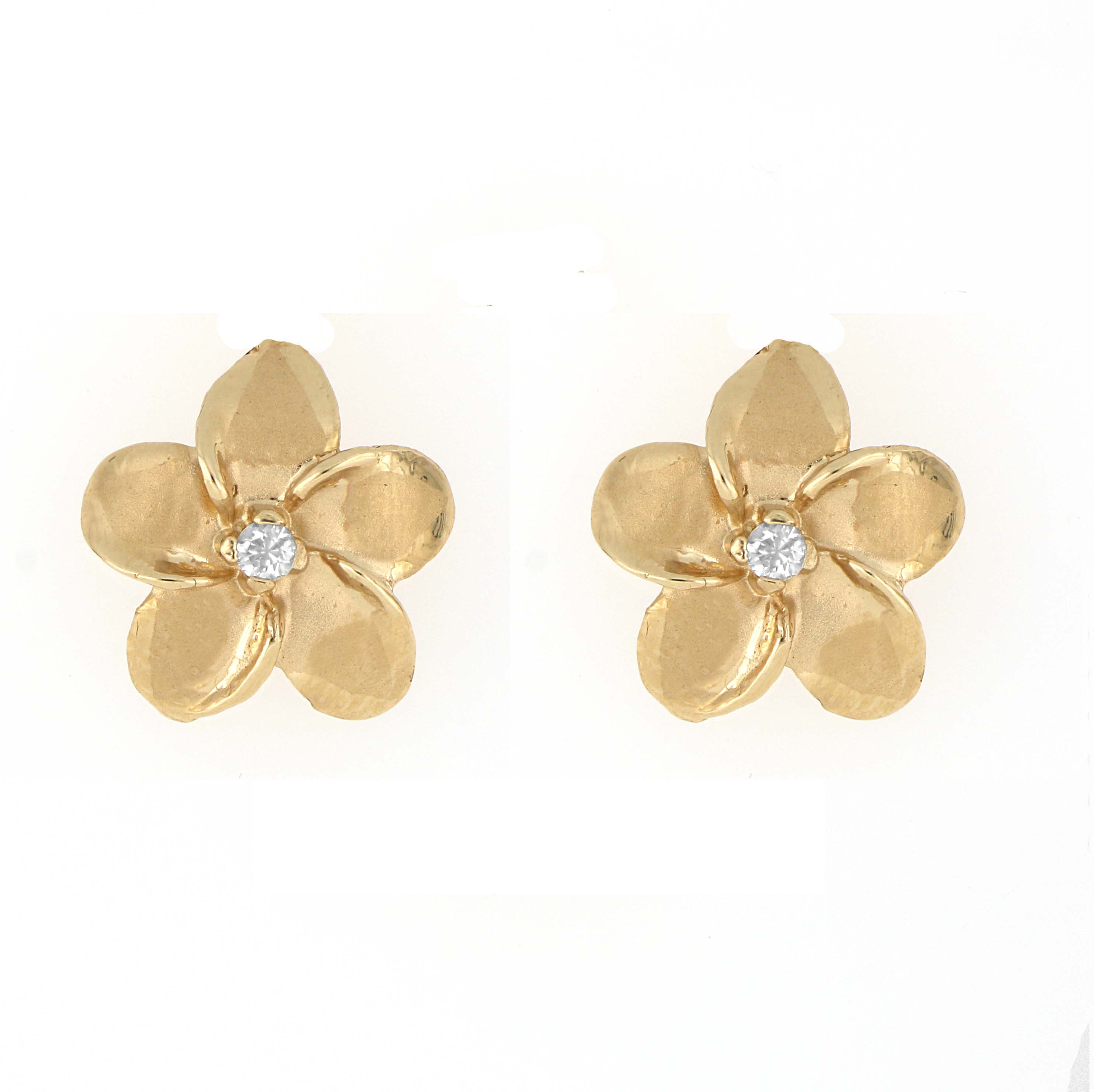 Plumeria Post Earrings With Cz