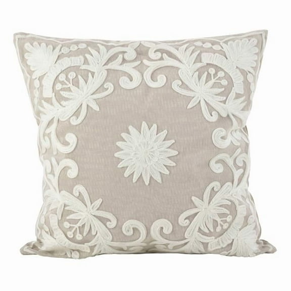 Saro Lifestyle Embroidered Floral Design Cotton Poly Filled Throw Pillow