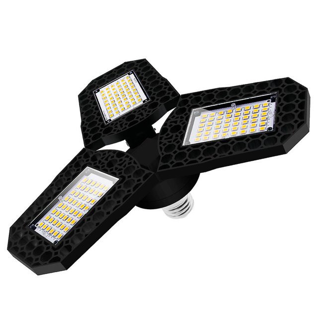 40W LED Garage Lighting, E27 Deformable Ceiling Light Bulb with 3 Adjustable Panels, Cool White, for Garage Workshop Warehouse Basement Corridor Stadi