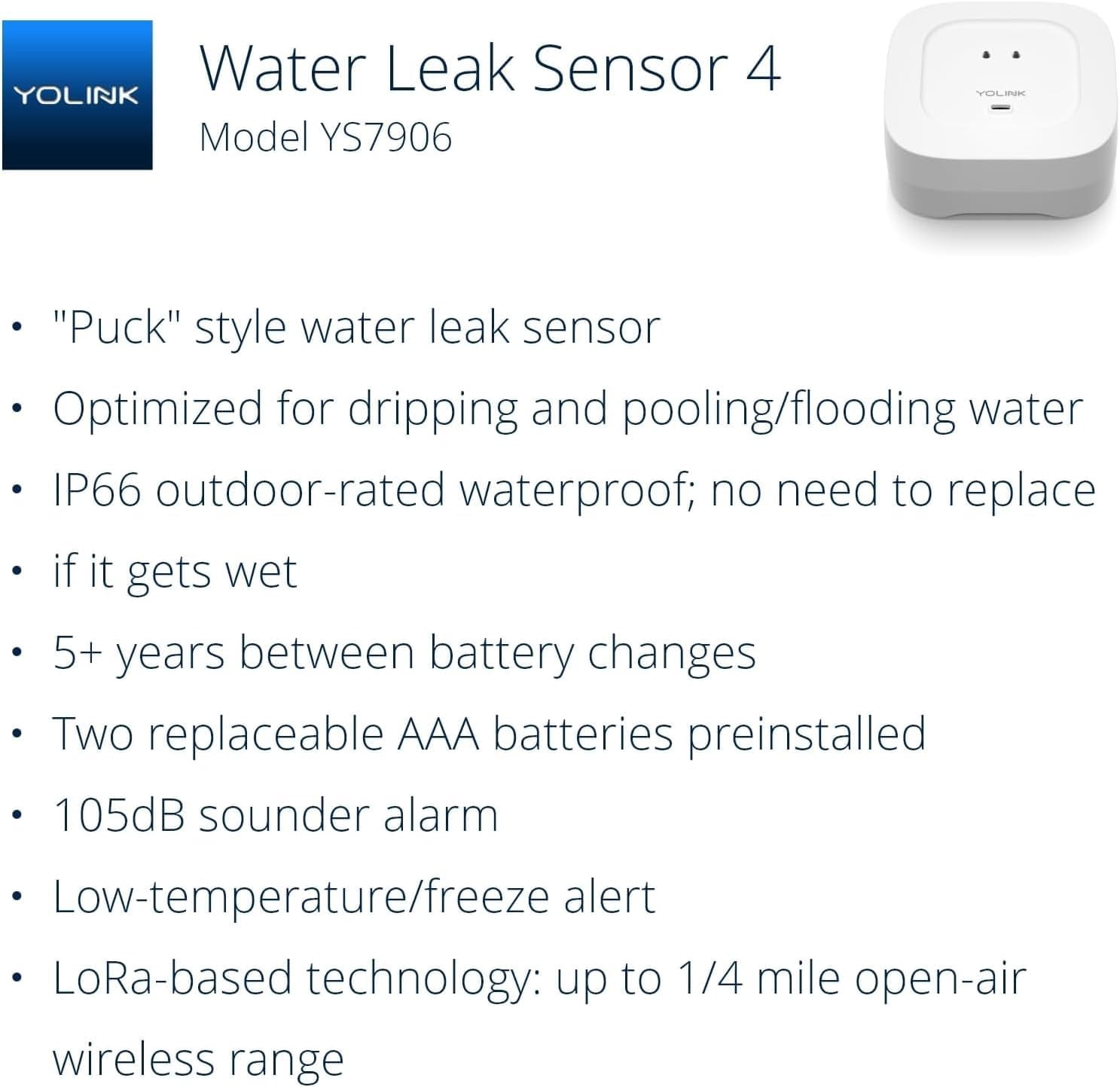 YoLink Smart Home Starter Kit: Hub & Water Leak Sensor 4 with 105dB Audio Alarm 3-Pack, SMS/Text, Email & Push Notifications, Freeze Warning, LoRa Up to 1/4 Mile Open-Air Range, w/Alexa, IFTTT