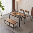 thumbnail image 3 of Ktaxon 4 Pcs Dining Table Set, Dinner Table Set for 4 with 2 Chairs with Backrest and Bench with Storage Rack,Nesting Furniture Set for Dining Room and Restaurant Rustic Brown, 3 of 9