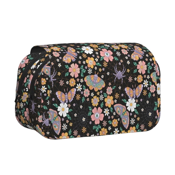 Easygdp Floral Insects para Estuche de Lápices con Tapa Flip, Suministros de Oficina y Universidad para Adolescentes y Adultos