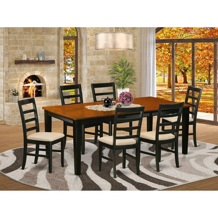 East West Furniture 7 Piece Dining Table Set- a Rectangle Dining Room Table and 6 Kitchen Chairs Black & Cherry(Seat Options) Black Microfiber