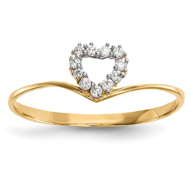 Quality Gold R592 Bague Cœur en Or Jaune 14K CZ - Taille 7