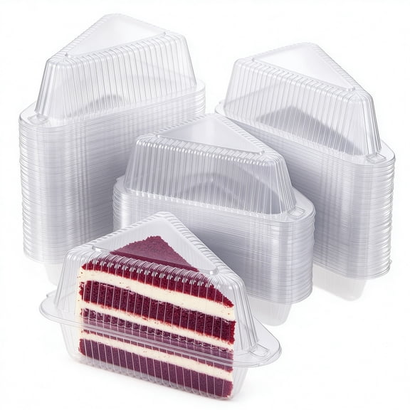 YFGEFTR 100 Pcs Cake Slice Containers with Lid, Plastic Sandwich Containers, Clear Plastic Triangle Container, for Cheesecake, Flan, Cupcake, Dessert Pie Slice