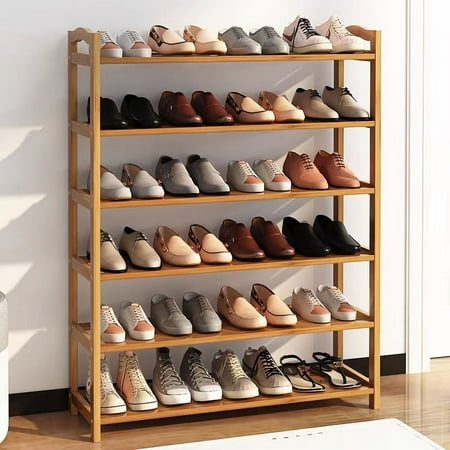 Ktaxon 6 Tiers Bamboo Shoe Storage Rack Sturdy Shoe Shelf Shoe Stand Closet Organizer 18-24 Pairs Wood Color