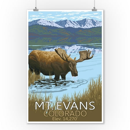Moose Outdoor Wall - Mt. Evans, Colorado Elv. 14,270 - Moose & Lake - Lantern Press Artwork (9x12 Art Print, Wall Decor Travel Poster)