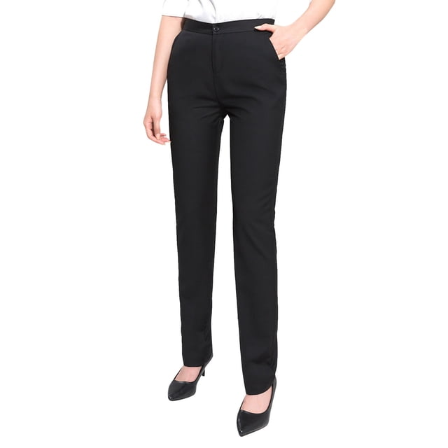 Pantalones de vestir Prolriy para mujer, pantalones chinos rectos de cintura alta para trabajo, con botones, largos y rectos, pantalones de traje, pantalones de trabajo para mujer, color negro, talla