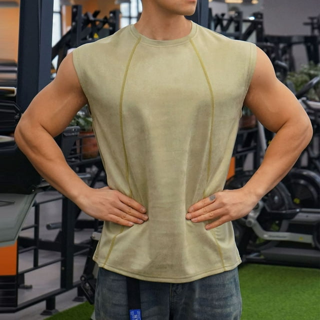 LOVZFMLL Tank Tops for Men's Tank Solid Color Outdoor Fitness Sports Fine Strip Breathable Tank