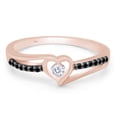 thumbnail image 2 of 1/10 CT Round Cut Natural Black & White Diamond Heart Promise Ring In 14K Rose Gold Over 925 Sterling Silver (Color: I-J,Black, Clarity: I2-I3, 0.10 Cttw) -9, 2 of 7