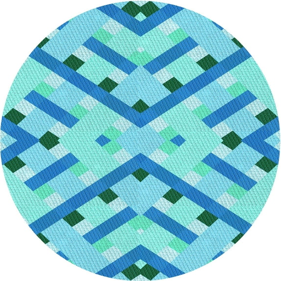 Ahgly Company Indoor Round Patterned Dark Turquoise Green Area Rugs, 8' Round