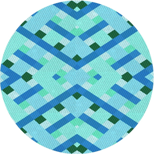 Ahgly Company Tapis d'Intérieur Rond Lavable en Machine Turquoise Foncé Vert Transitionnel, 8 Pieds Rond