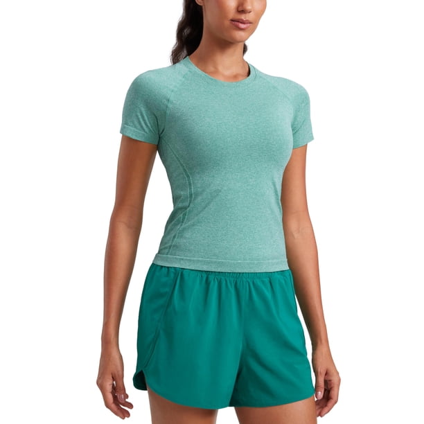 Remera CRZ YOGA sin costuras, transpirable, manga corta, color verde Cascadia