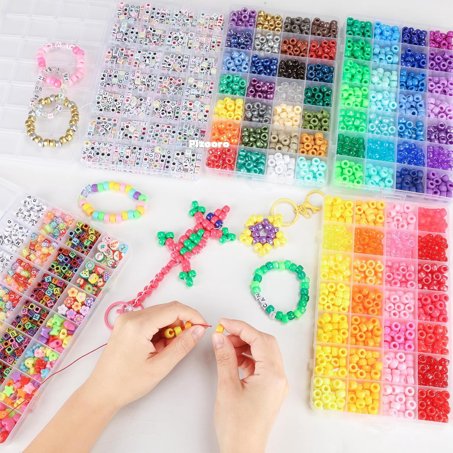 5 Boxes Pony Beads Bracelet Making Kit,3700 Pcs Kandi Beads for Friendship Bracelets Making with Letter Beads,Shaped Beads and Strings,84 Colors Rainbow Bracelet Beads for Craft,Birthday Gifts