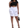 thumbnail image 5 of Gocolloa Womens Plus Size Jean Shorts Stretchy High Waisted Ripped Roll Hem Denim Bermuda Shorts 10" Inseam White 20W, 5 of 5