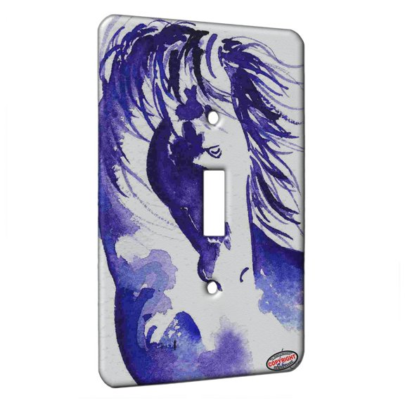 KuzmarK™ Single Gang Toggle Switch Wall Plate - Windswept Pinto Mustang in Violet Horse Art by Denise Every