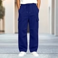 thumbnail image 5 of Boys Cargo Sweatpants Elastic Waist Casual Drawstring Baggy Multiple Pockets Kids Wide Leg Pants Blue 5T, 5 of 6