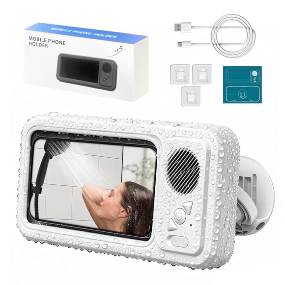 Soporte impermeable para teléfono con bocina Enfriliv Play, blanco