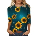 thumbnail image 2 of JTZGDY Floral Shirts for Women Plus Size 3/4 Lenght Sleeve Crewneck Graphic T-Shirts Trendy Oversized Basic Summer Tunic Blouse for Leggings Navy S, 2 of 6