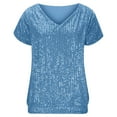 thumbnail image 6 of QATAINLAV Sequin Tops for Women Night Party V Neck Short Sleeve Sparkly Shirts Glitter Holiday Outfits Spring Fashion Clothes, Light Blue, XXXL, 6 of 9