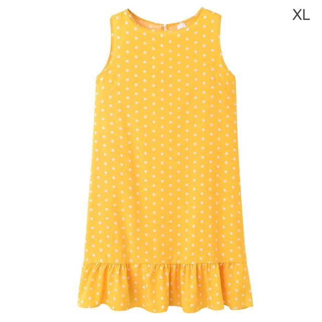 Femmes Robe Sans Manches Veste à Pois Volantée Ronde Robe en Vrac Cou Volanté, Jaune, XL