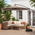 thumbnail image 3 of Costway 10 FT Offset Hanging Umbrella with Base Patio Cantilever Umbrella 360° Rotation Brown, 3 of 9