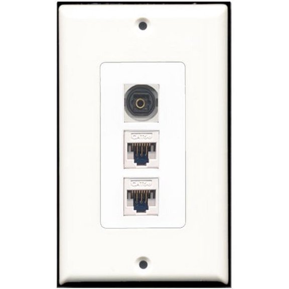 RiteAV - 1 Port Toslink 2 Port Cat5e Ethernet White Wall Plate Decorative