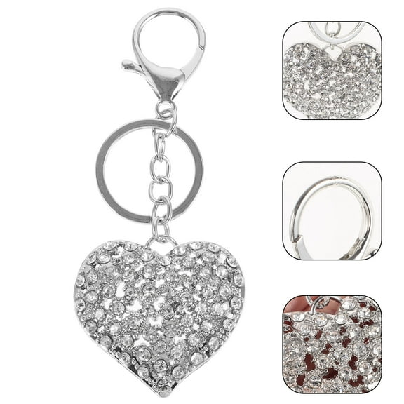 GOOHOCHY Alloy Crystal Heart Keychain Women Key Ring Car Key Pendant Jewelry Delicate Best Gift (Silver)