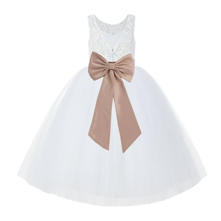 

White Lace Back Tutu Tulle Flower Girl Dress Communion Baptism 212noFT