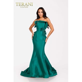 Women's Terani Couture Strapless Formal Mermaid Dress With Train 231e0308 Emerald  Green 4 - Walmart.com