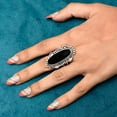 thumbnail image 3 of Black Onyx Stone Ring 925 Sterling Silver Statement Ring For Women Handmade Gemstone Christmas Jewellery Gift For Her (Size 9.5), 3 of 7