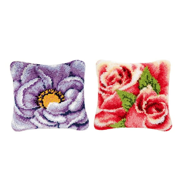 2-Packs Latch Hook s for DIY Throw Pillow Cover Sofa Cushion Cover flowers Printed 17X17 inch, Crochet Needlework Crafts for Kids Adults