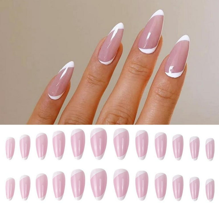 False Fake Nails Medium Coffin French Nail Art Gel Acrylic New Press on  Nails