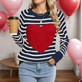 thumbnail image 5 of Women'S Cute Heart Sweater Long Sleeve Crewneck Pullover Ribbed Knit Casual Sweaters Blue & White S, 5 of 8