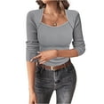 thumbnail image 2 of Sweaters for Women Lightweight Pullover Square Neck Long Sleeve Slim Fitted Ribbed Knit Basic Fashion Tee Tops, 2 of 5