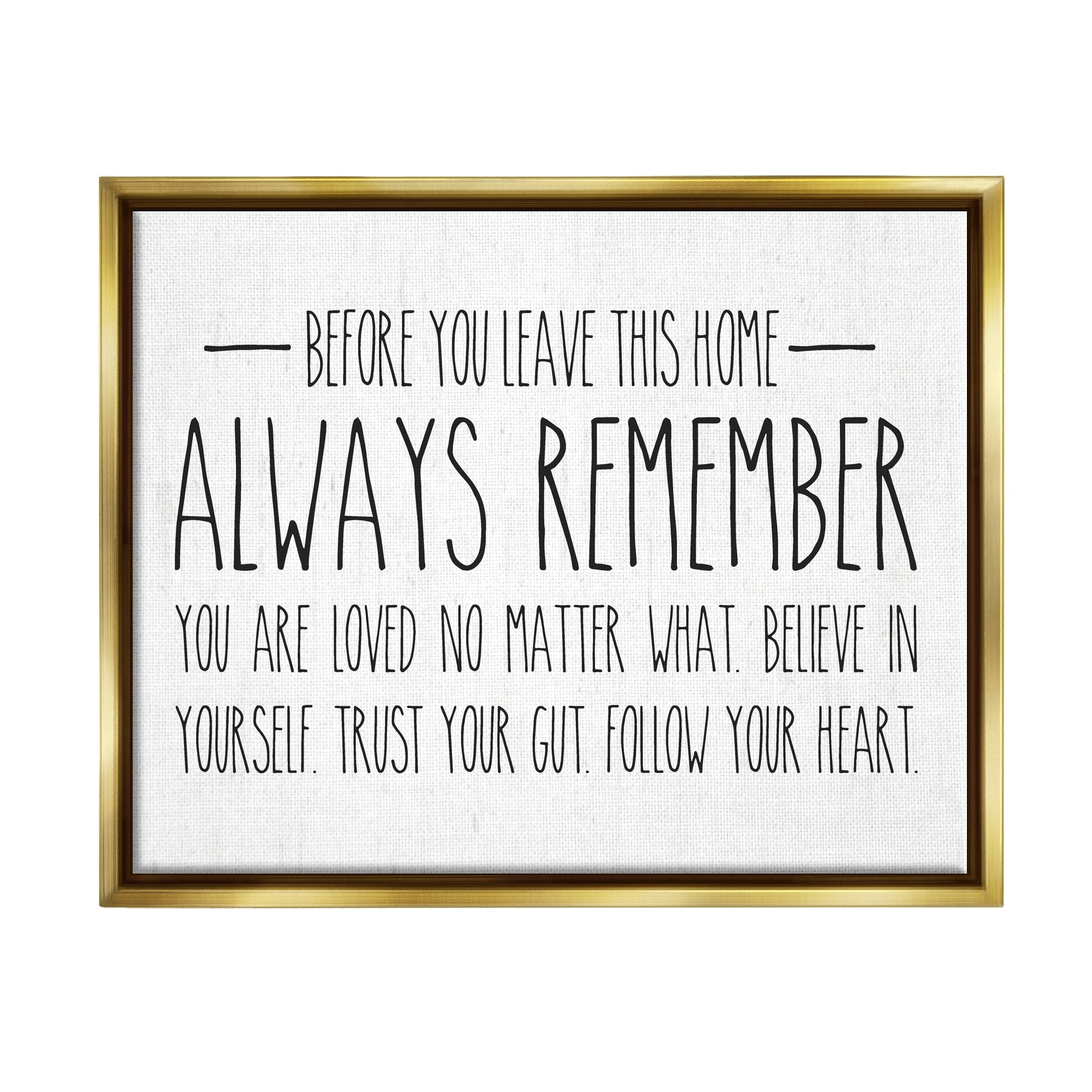 Stupell Industries Follow Your Heart Motivational Quote Casual Phrase Graphic Art Metallic Gold Floating Framed Canvas Print Wall Art, Design by Lettered and Lined